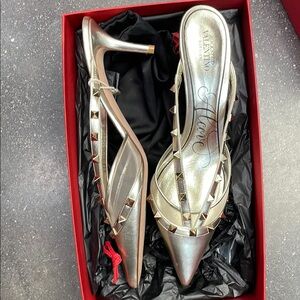 Valentino Gold Stiletto Heels with Ankle Strap